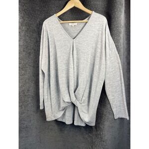 Umgee USA Womens XL Grey Twist Front V Neck Long Sleeve Top Made in China
